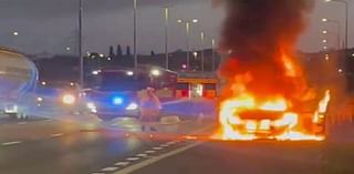 Watch: Father’s £29,000 truck erupts into fireball after exploding on motorway