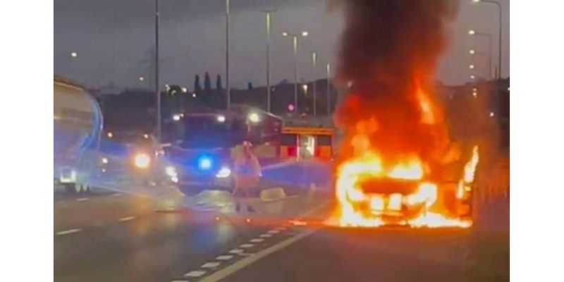 Watch: Father’s £29,000 truck erupts into fireball after exploding on motorway