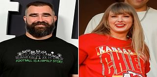 Jason Kelce Takes a Break from Broadcasting Duties to Hug Taylor Swift and Her Mom Andrea at Chiefs Game