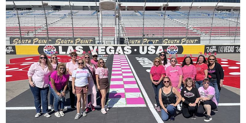 Breast cancer survivors paint Las Vegas Motor Speedway start-finish line pink for South Point 400