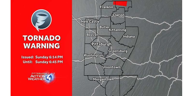 Tornado warning issued for parts of Venango, Mercer Counties; Western PA under Thunderstorm Watch