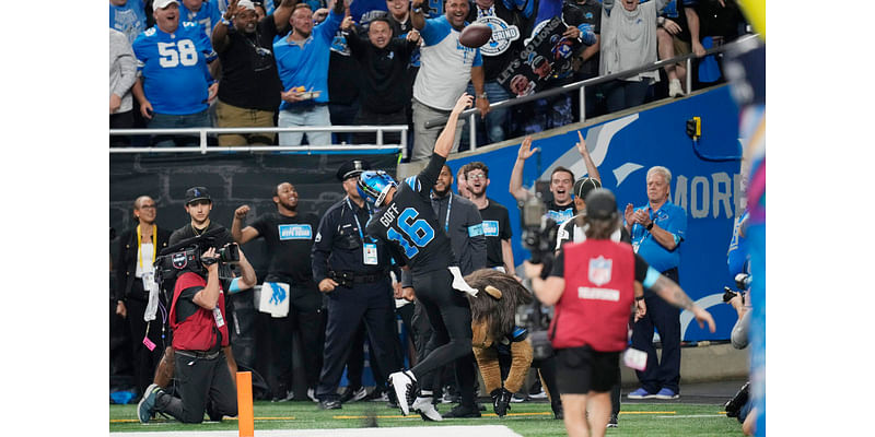 Jared Goff makes 1st NFL TD reception and throws for 2 TDs in Lions' 42-29 win over Seahawks