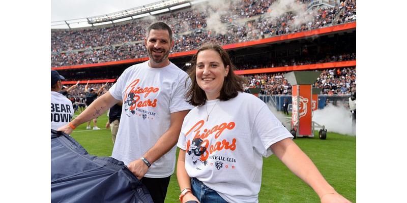 Oak Park mother critically injured in crash while pregnant unfurls Bear Down flag at Bears game