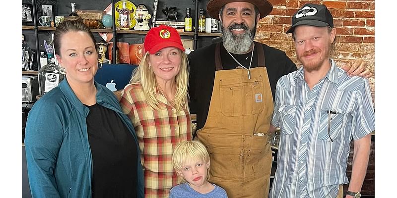 Kirsten Dunst and husband Jesse Plemons learn how to wrap brisket during a trip to Mart, Texas