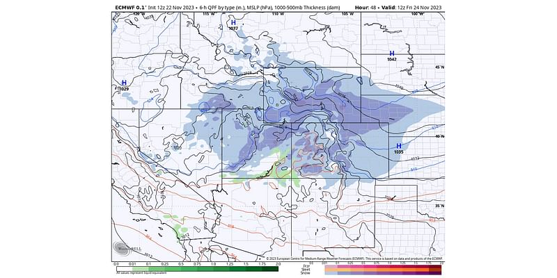 Thanksgiving snowstorm to blanket Rockies, including Denver